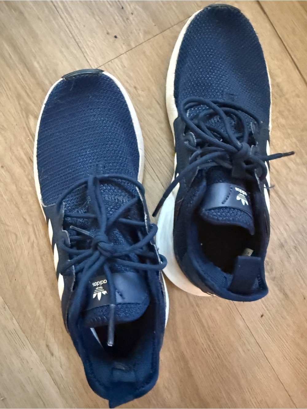 adidas Navy Knit Running Sneakers with White Sole size 5
